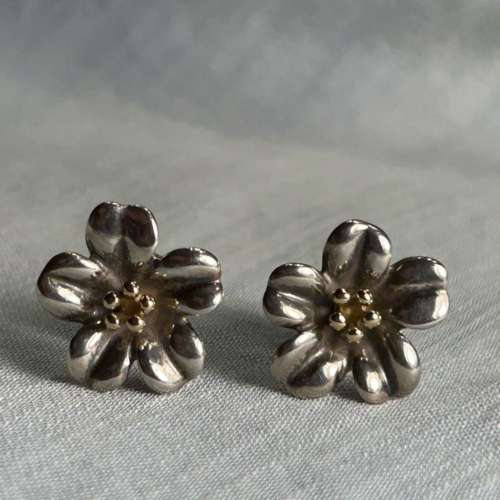 James Avery Retired April Flower 18k and Sterling Earrings